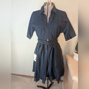 Emma Knudsen Chic Navy Blue Midi Shirt Dress